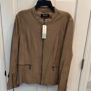 Mo-Ka Women's Taupe Collarless Leather Jacket